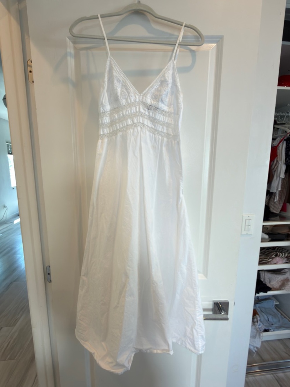 Zara White Lace-Trim Maxi Dress with Spaghetti Straps